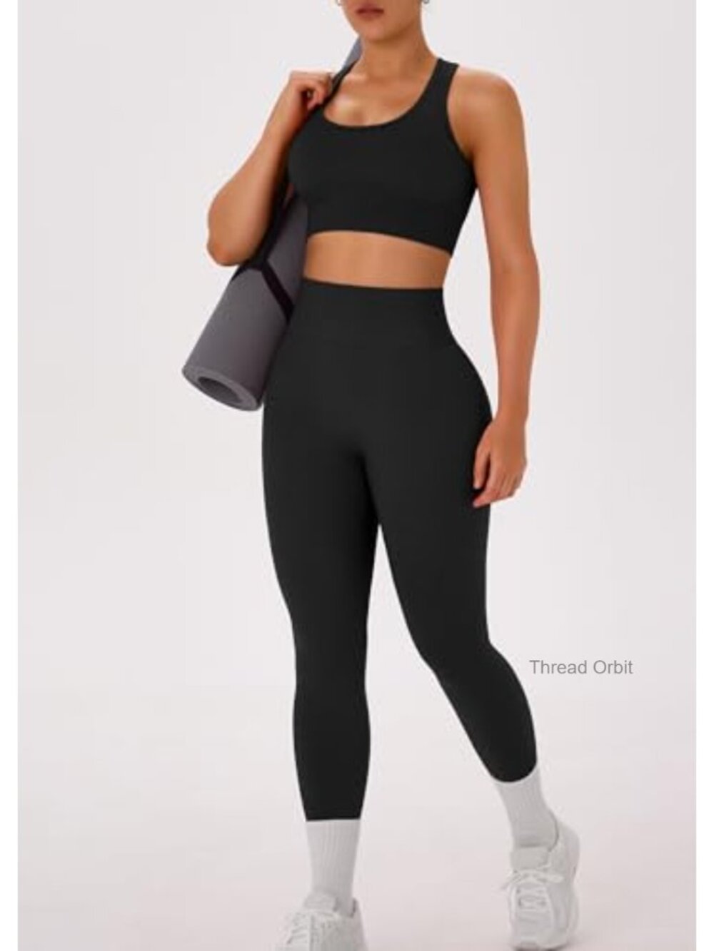 2 Piece Workout Set Racerback Sports Bra High Waist Leggings Seamless - Picture 3 of 6
